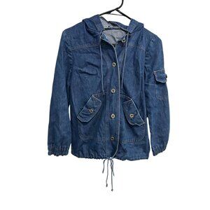 Vintage Young Heritage New York Hooded Button Front Denim Jacket Blue Sz 5